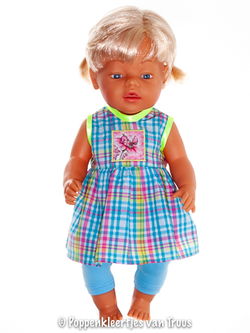 Baby Born 43 cm Jurksetje ruitjes/blauw/roze/geel