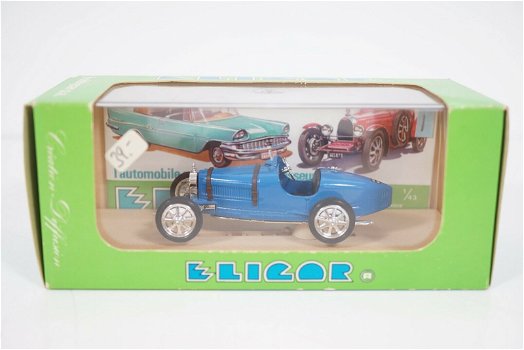 1:43 oude Eligor 1025 Bugatti 35B Course 1927 blauw - 0