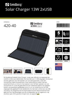 Solar Charger 13W 2x USB zonnepaneel en oplader voor smartphone, tablet of powerbank