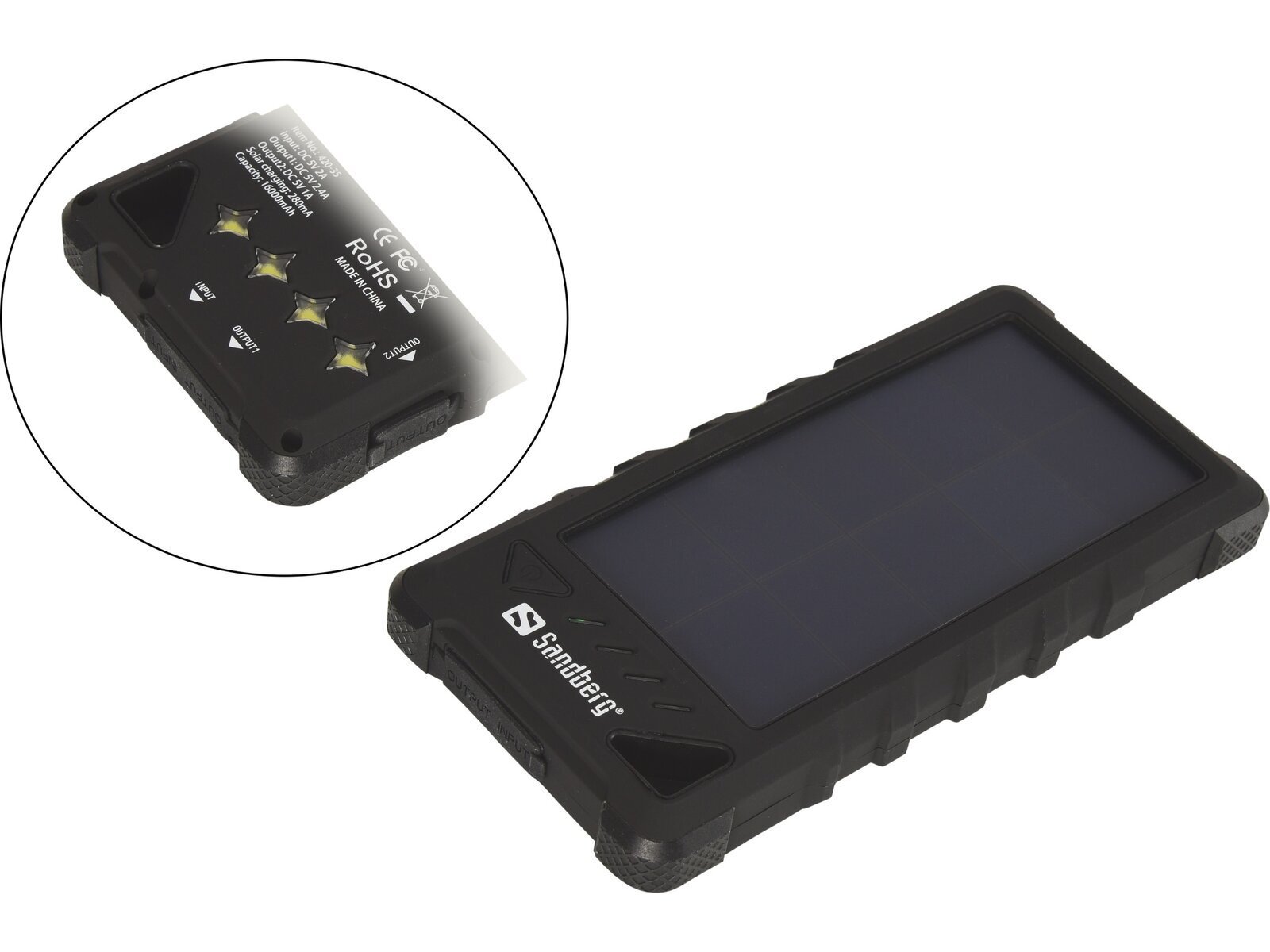 Outdoor Solar Powerbank 16000 via USB-poort of ingebouwde zonnecellen draagbare batterij smartphone - Afbeelding 4