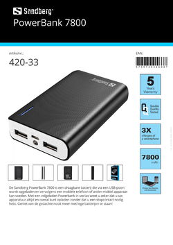 PowerBank 7800 draagbare batterij opladen via USB-poort voor voeding mobiele telefoon en meer