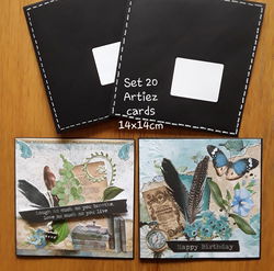Set 20 met 2 zwarte handgemaakte Artiez cards