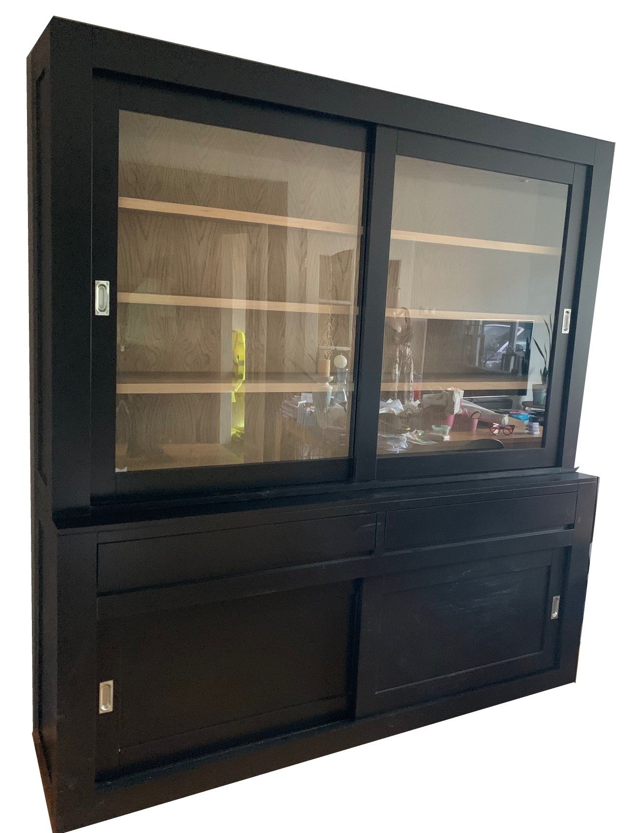 Buffetkast Design zwart met eiken interieur 200 x 50/40 x 220 - nr. 1