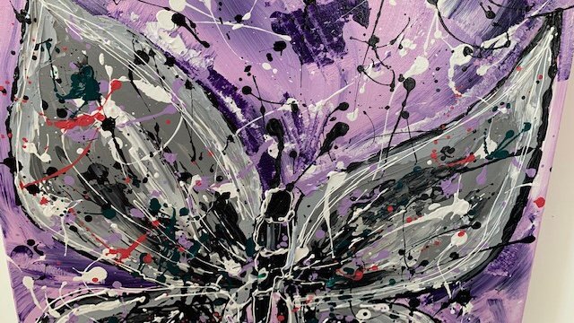 Vlinder moderne kunst ( paarse achtergrond) - Afbeelding 2