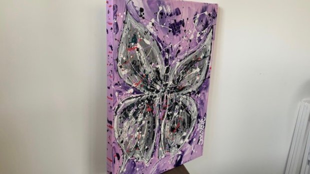 Vlinder moderne kunst ( paarse achtergrond) - Afbeelding 3