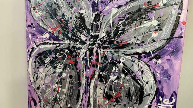 Vlinder moderne kunst ( paarse achtergrond) - Afbeelding 4