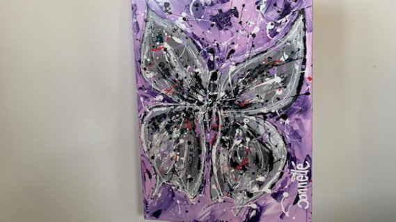 Vlinder moderne kunst ( paarse achtergrond) - Afbeelding 6