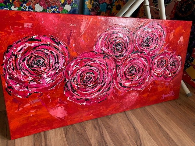Rozen van dikke verf 100x50 - Afbeelding 2