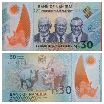 Namibia 30 Dollars 2020 P-18a 30th Independence Anniversary Unc SN A0624949 - 0