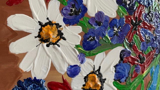 Blauwe vaas met bloemen “ kunst” - Afbeelding 3