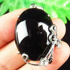33x25x8mm Wrapped Black Agate Rhinestone ovale kettinghanger,
