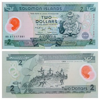 Solomon Islands $2 2001 P-23 POLYMER UNC SN BB01117581 - 0