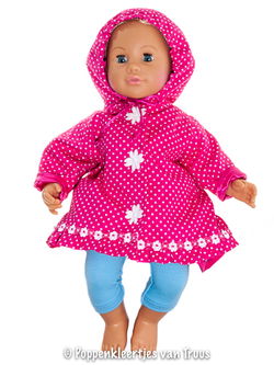 Chou Chou 42 cm Jasje fuchsia/witte stipjes/bloemetjes