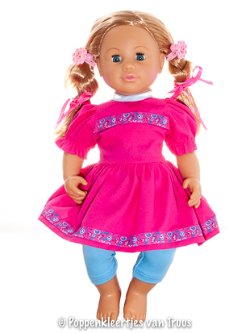 Chou Chou 42 cm Jurksetje fuchsia/blauw