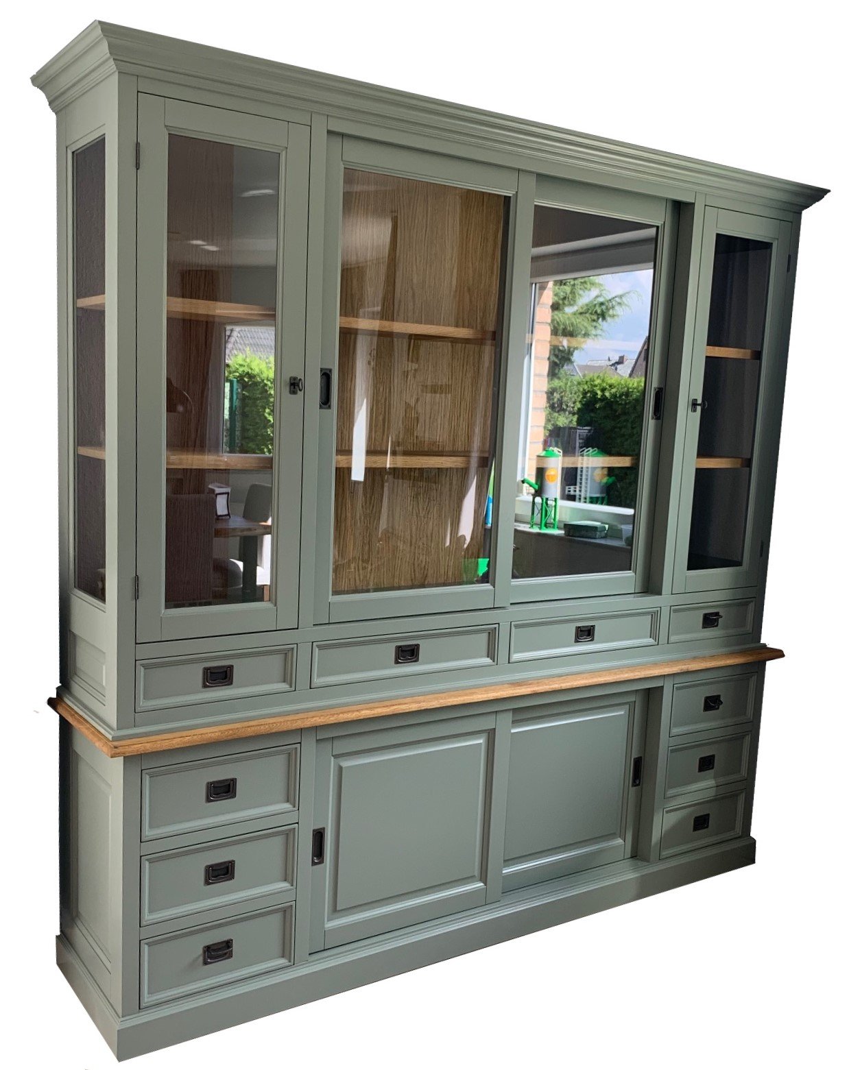 Buffetkast Engels groen – eiken interieur Eelde 225 x 220cm - nr. 1