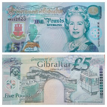 Gibraltar 5 pounds 2000 QEII P-29 UNC Millennium S_N MM442823 - 0