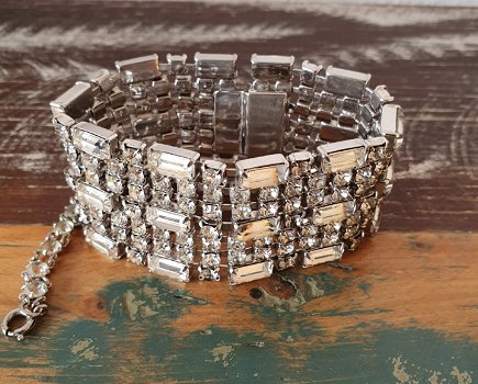 Statement armband met heldere rijnstenen (1950-1960) - 1