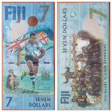 Fiji 7 Dollars P 120 2016 UNC Commemorative Rugby Gold Olympians