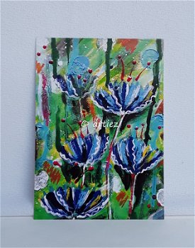 Kunstkaart blauwe bloemen - 0