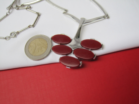 Ketting Sarah Coventry zilverkleurig rood thermoset 44.5 cm. - Afbeelding 3
