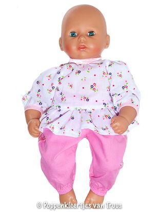 Annabel 36 cm 2 dlg. Setje wit/bloem/roze - nr. 1