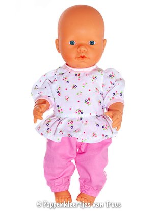 Mon Bébé 40 cm 2 dlg. Setje wit/bloem/roze - nr. 1