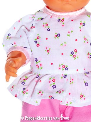 Mon Bébé 40 cm 2 dlg. Setje wit/bloem/roze - Afbeelding 2