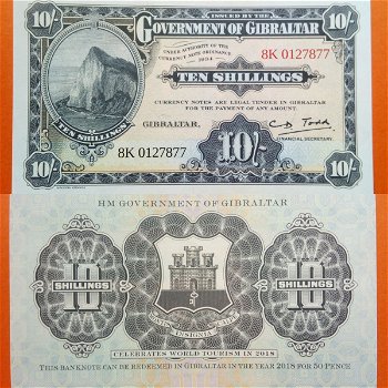 Gibraltar 10 Shillings 2018 Gov of Gibraltar S/N 8K0127877 - 0