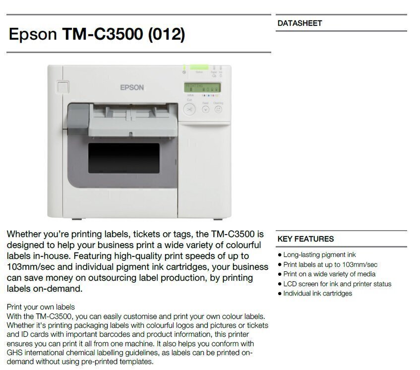 Epson ColorWorks C3500 Label Club C31CD54012CD-Bundle4, cutter, disp., USB, Ethernet, NiceLabel, wit - Afbeelding 4