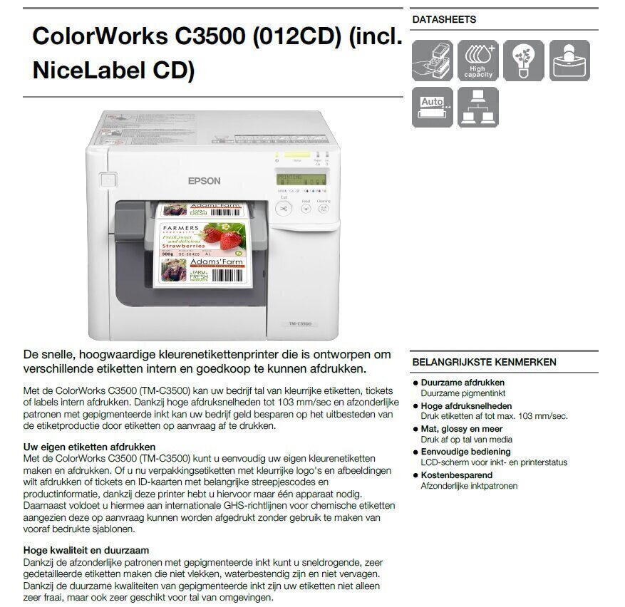 Epson ColorWorks C3500 Label Club C31CD54012CD-Bundle4, cutter, disp., USB, Ethernet, NiceLabel, wit - Afbeelding 5