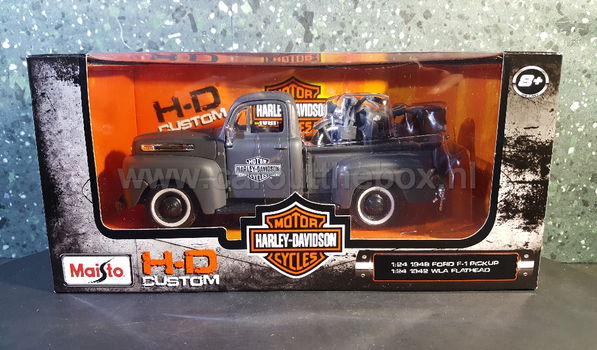 Ford F1 pick up met Harley Davidson MAT GRIJS 1:24 Maisto - 3