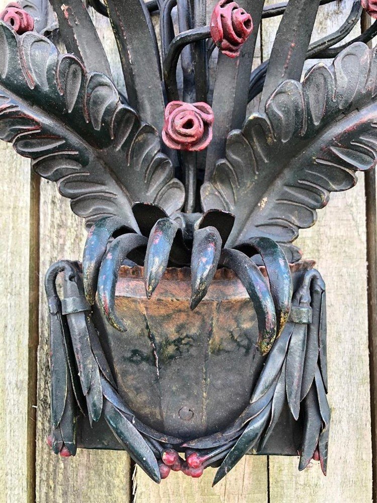 Smeedijzeren wandornament, rozen- zeer fraai in kleur ! - Afbeelding 6
