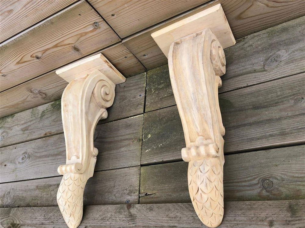 Grote wandconsole-set, gesneden uit koloniaals hout 00 - Afbeelding 2
