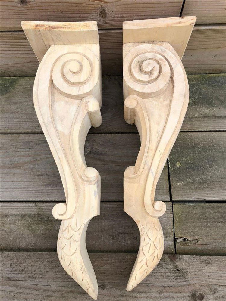 Grote wandconsole-set, gesneden uit koloniaals hout 00 - Afbeelding 4