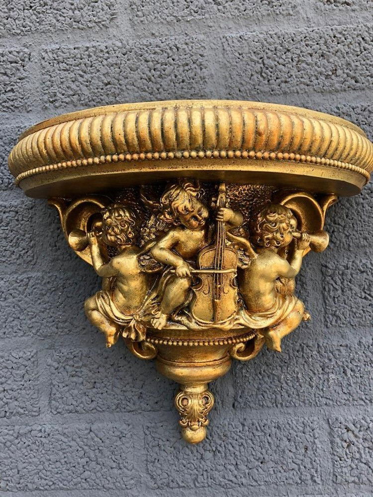 Wandornament-console, polystone, engel-music-gold. - nr. 1