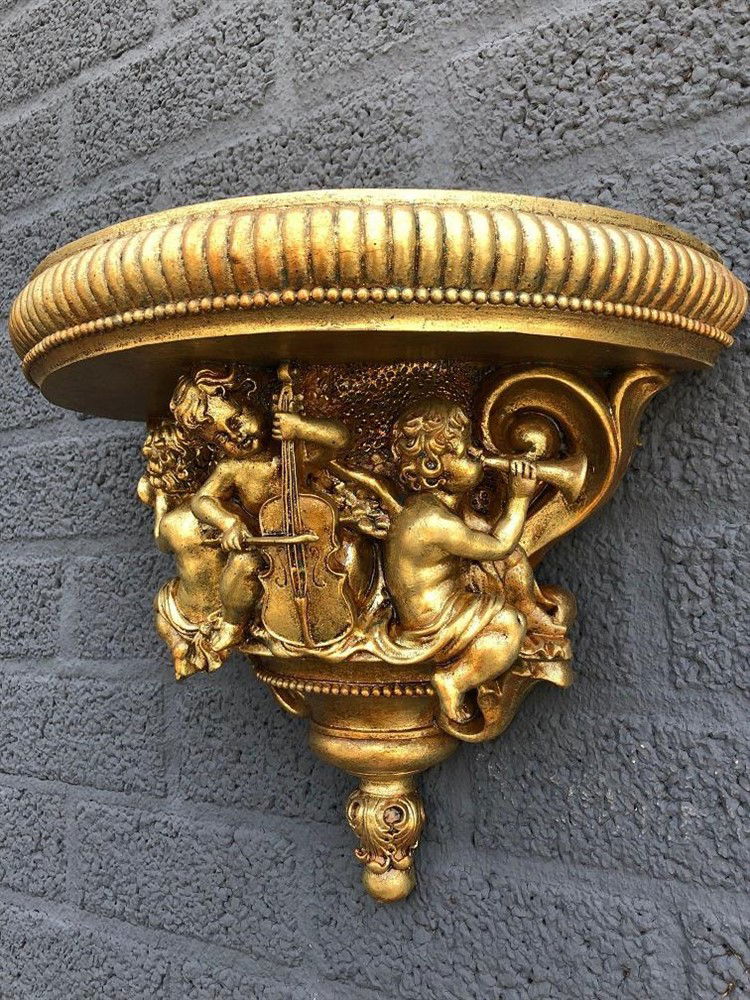 Wandornament-console, polystone, engel-music-gold. - Afbeelding 2