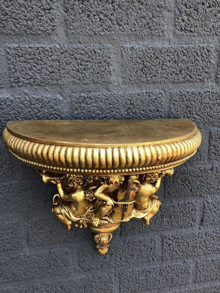 Wandornament-console, polystone, engel-music-gold. - Afbeelding 3