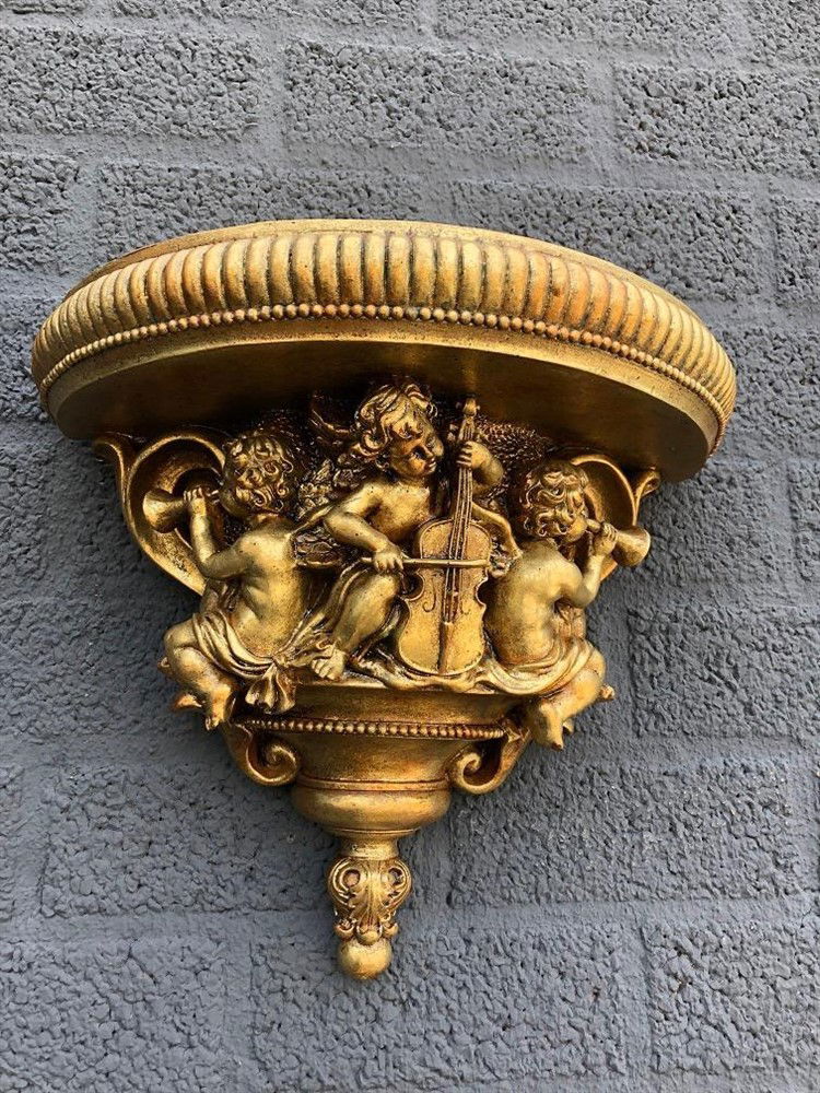 Wandornament-console, polystone, engel-music-gold. - Afbeelding 4