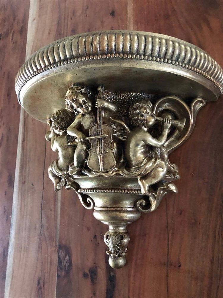 Wandornament-console, polystone, engel-music-gold. - Afbeelding 7