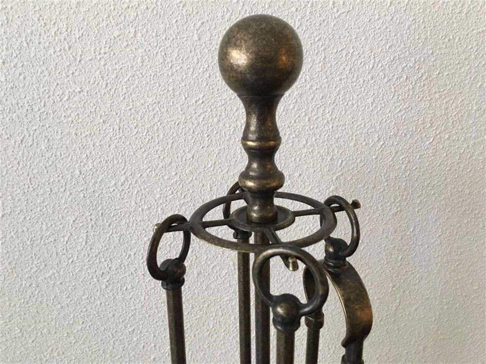 1 Haard Gereedschap set, gepatineerd messing. - Afbeelding 2