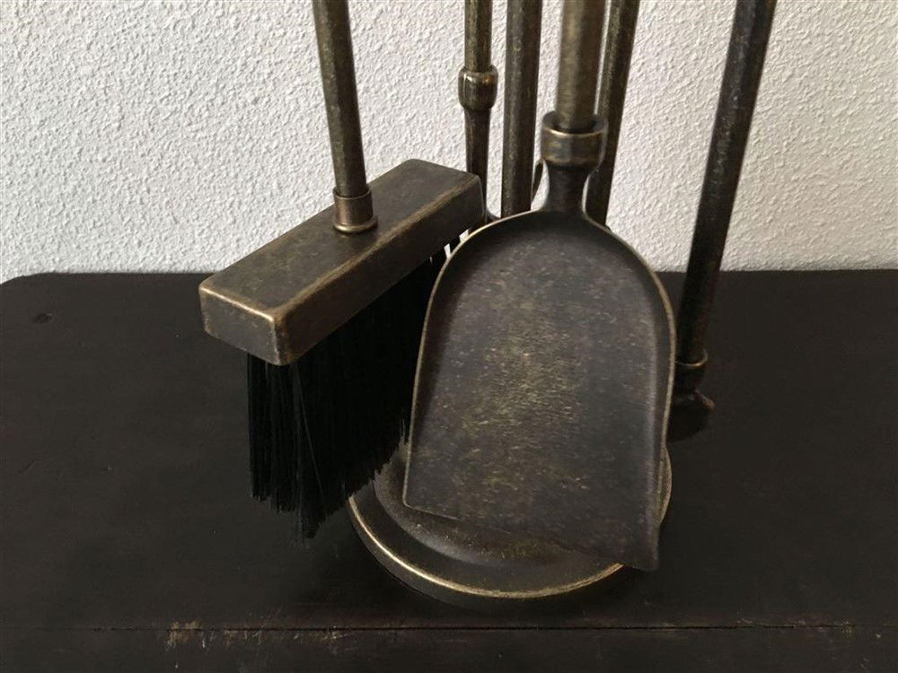 1 Haard Gereedschap set, gepatineerd messing. - Afbeelding 3