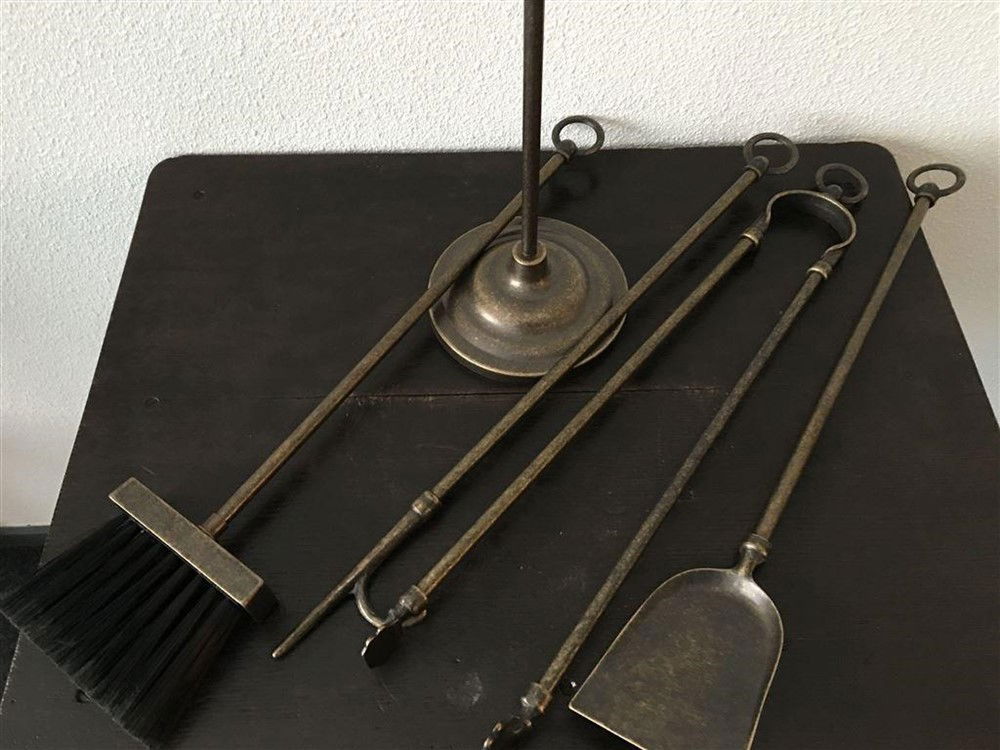 1 Haard Gereedschap set, gepatineerd messing. - Afbeelding 4