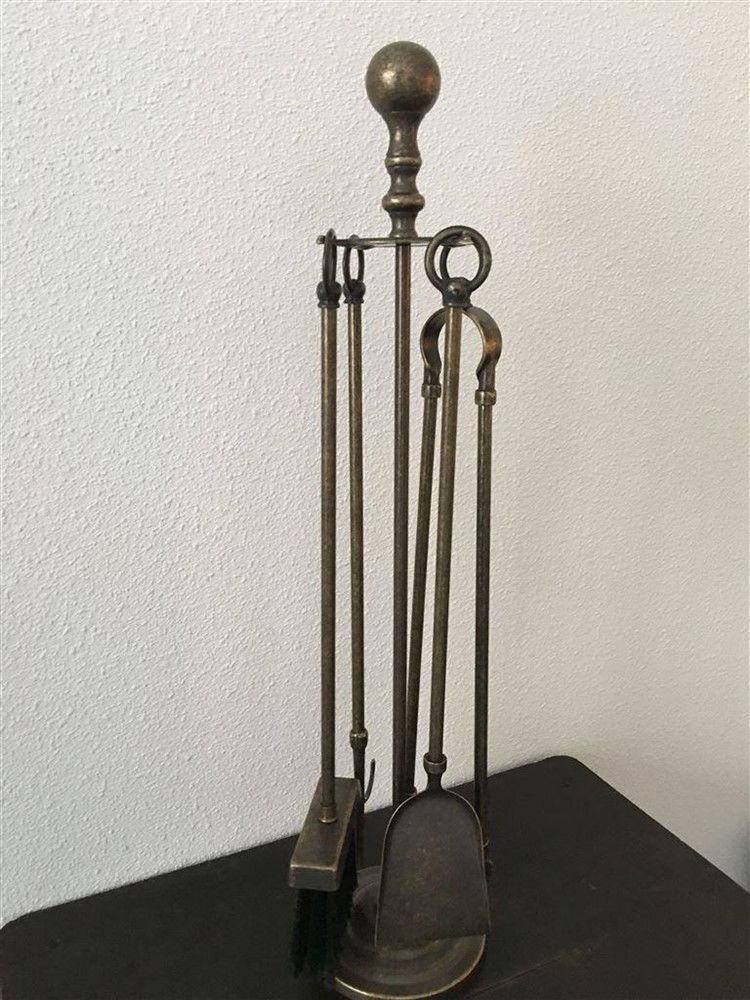1 Haard Gereedschap set, gepatineerd messing. - Afbeelding 5
