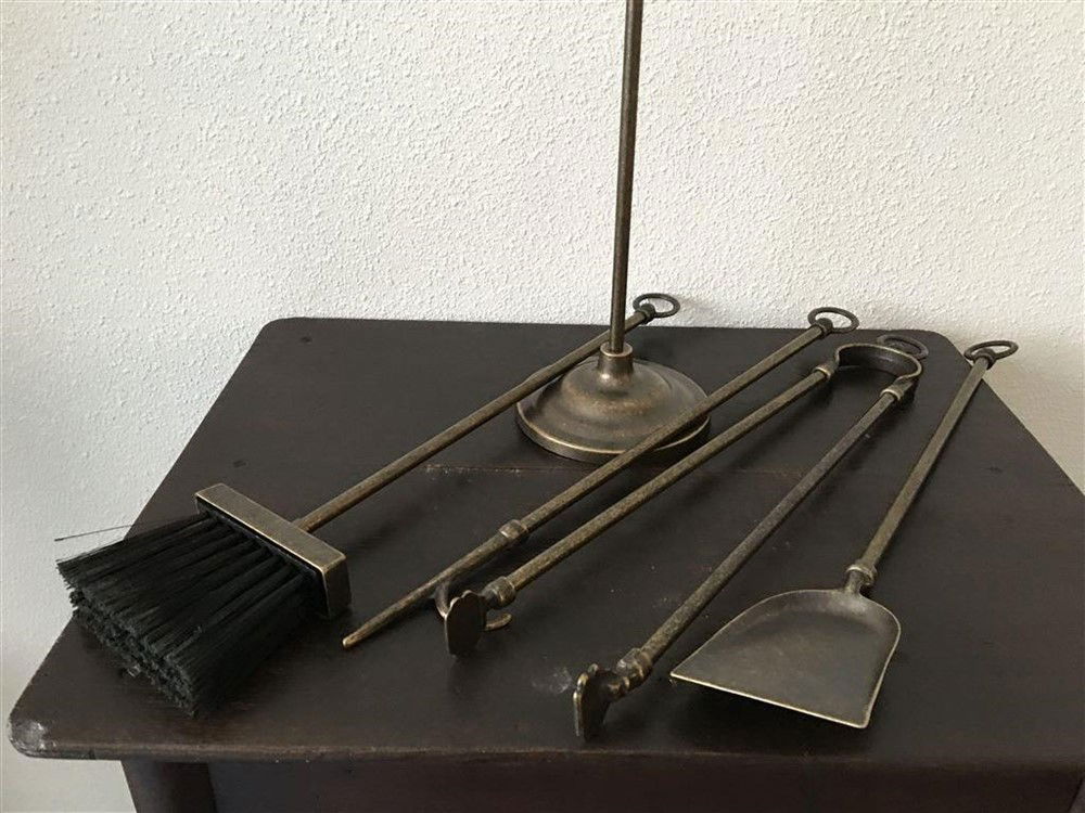 1 Haard Gereedschap set, gepatineerd messing. - Afbeelding 6