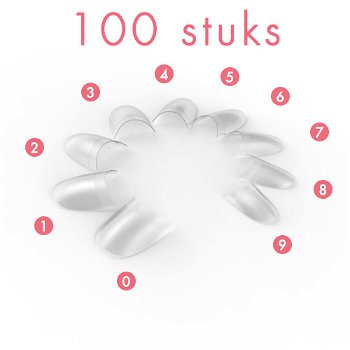 Rounded ' CLEAR manicure tips kort opzetstuk, 100 stuks - 1