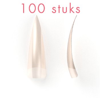 Stiletto nagel tips, NATURAL met breed opzetstuk, 100 stuks - 0