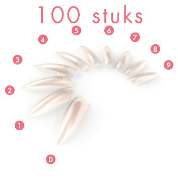 Stiletto nagel tips, NATURAL met breed opzetstuk, 100 stuks - 1