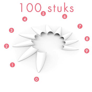 Stiletto nagel tips, WIT breed opzetstuk, 100 stuks - 1
