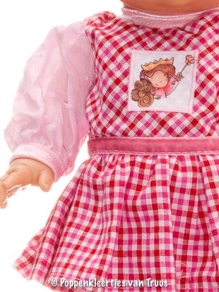 Paola Reina 34 cm Jurksetje ruitjes/roze - Afbeelding 2