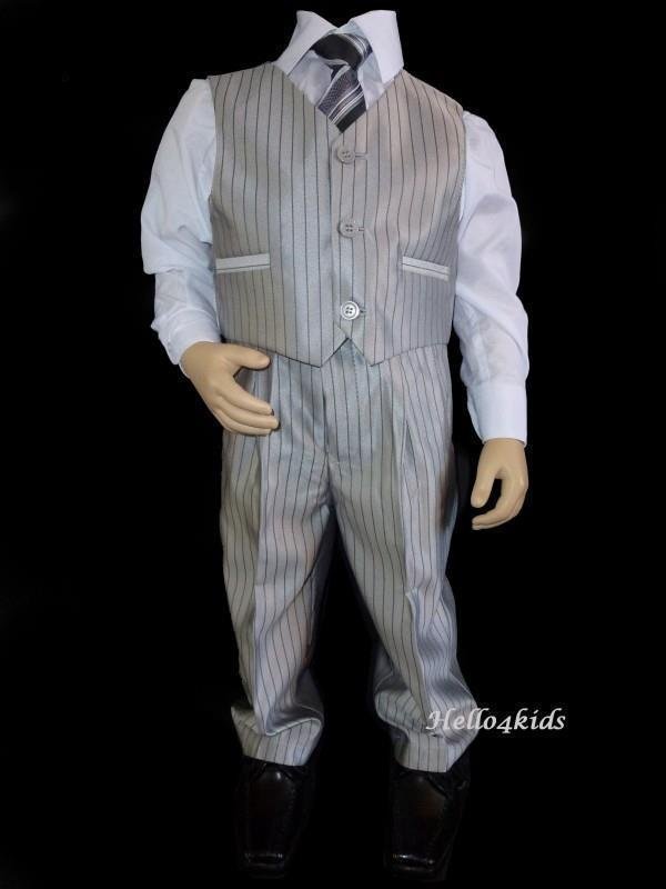 nieuw Kinder kostuum jongens bruidsjonker kleding zilvergrijs krijtstreep - Afbeelding 2